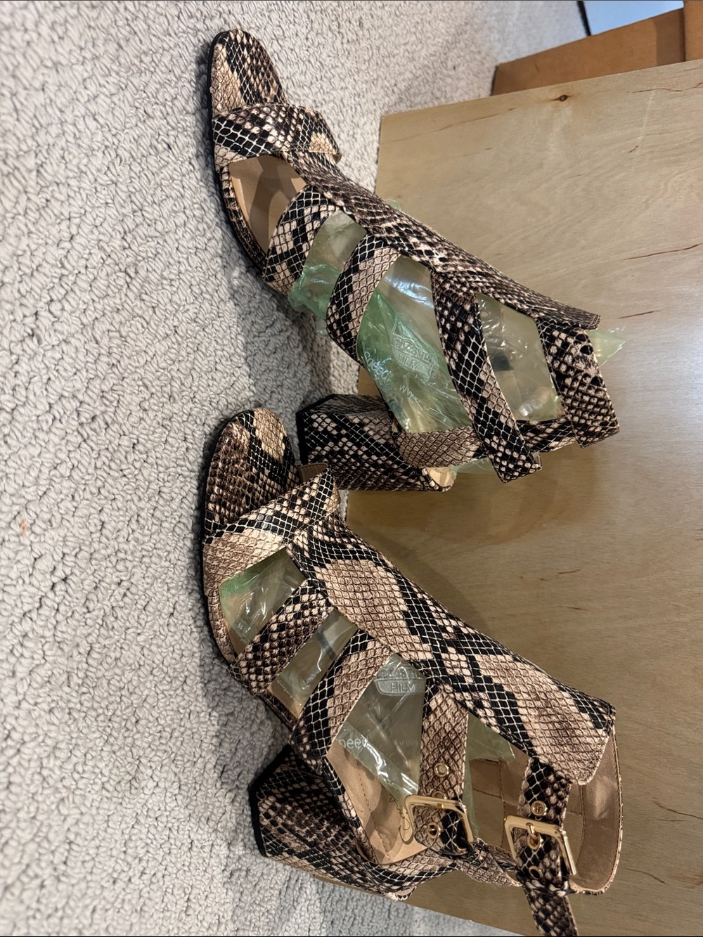 New Comfort Snake-Print Strappy Block Heeled Gladiator Sandals  11